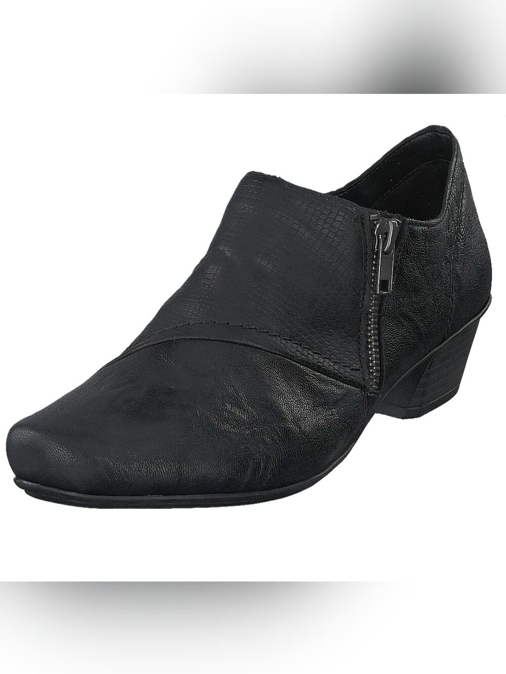 Rieker Black Leather Side-Zip Oxford